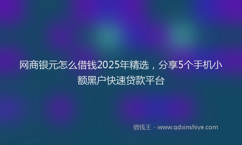 网商银元怎么借钱2025年精选，分享5个手机小额黑户快速贷款平台