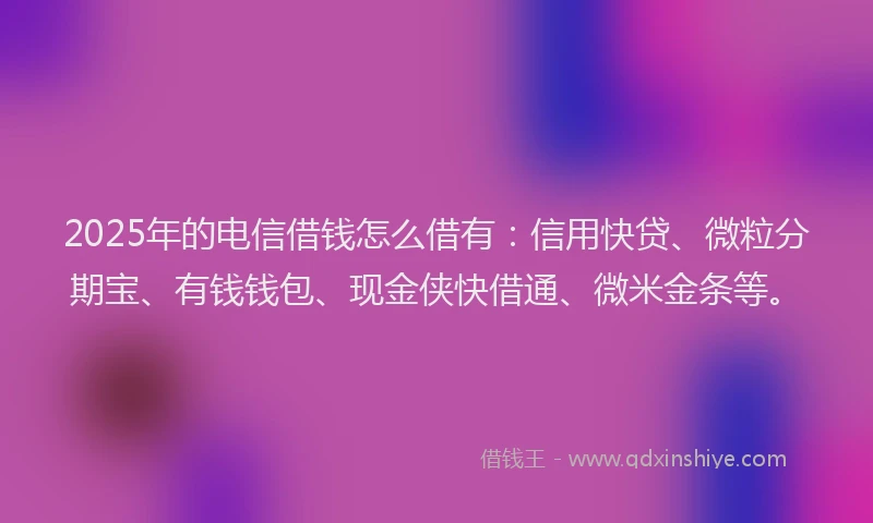 2025年的电信借钱怎么借有：信用快贷、微粒分期宝、有钱钱包、现金侠快借通、微米金条等。