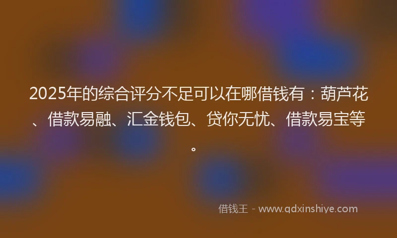 2025年的综合评分不足可以在哪借钱有：葫芦花、借款易融、汇金钱包、贷你无忧、借款易宝等。