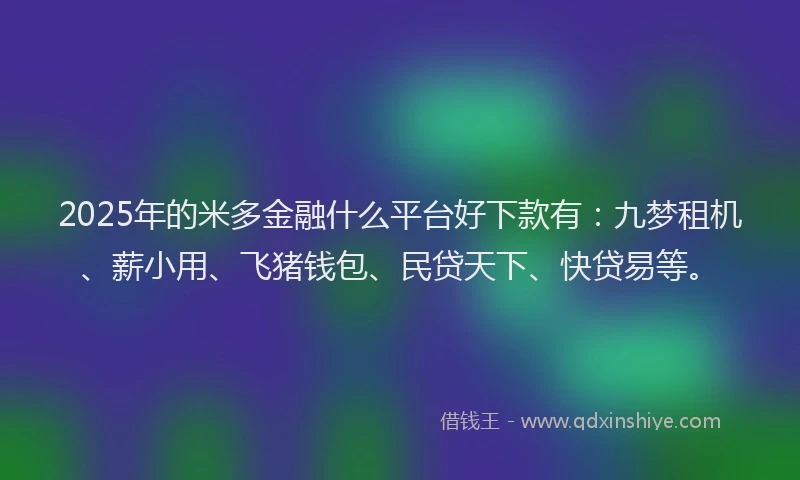 2025年的米多金融什么平台好下款有：九梦租机、薪小用、飞猪钱包、民贷天下、快贷易等。