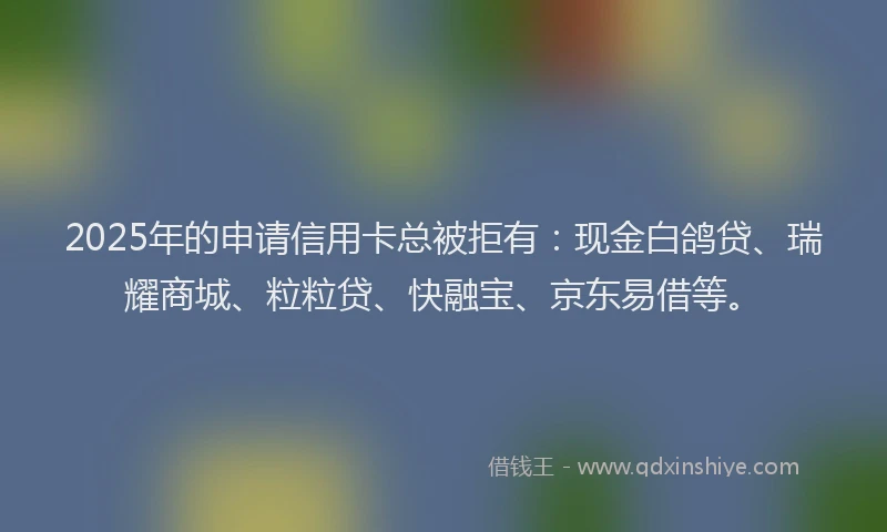 2025年的申请信用卡总被拒有：现金白鸽贷、瑞耀商城、粒粒贷、快融宝、京东易借等。