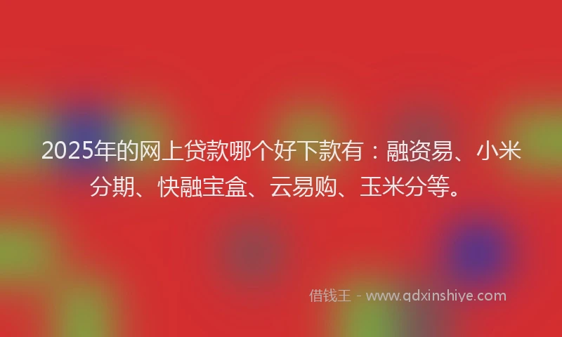 2025年的网上贷款哪个好下款有：融资易、小米分期、快融宝盒、云易购、玉米分等。