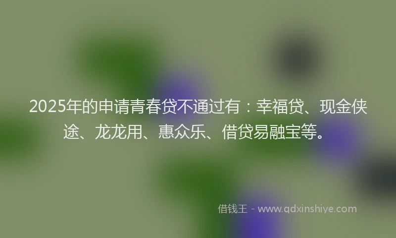 2025年的申请青春贷不通过有：幸福贷、现金侠途、龙龙用、惠众乐、借贷易融宝等。