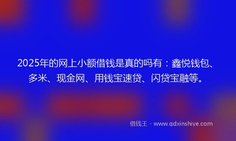 2025年的网上小额借钱是真的吗有：鑫悦钱包、多米、现金网、用钱宝速贷、闪贷宝融等。