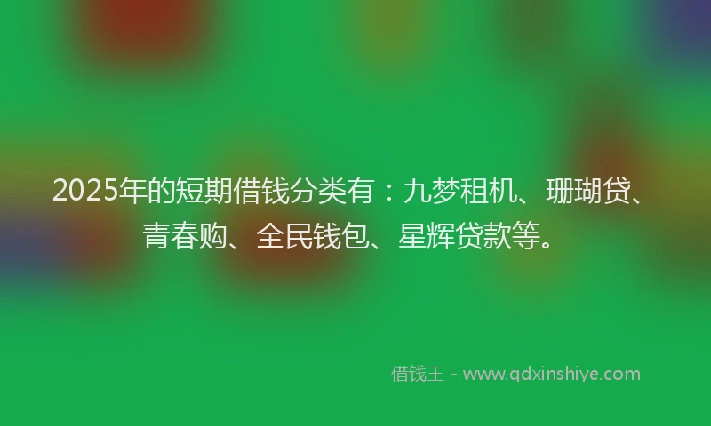 2025年的短期借钱分类有：九梦租机、珊瑚贷、青春购、全民钱包、星辉贷款等。