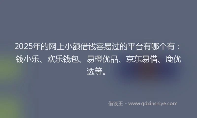 2025年的网上小额借钱容易过的平台有哪个有：钱小乐、欢乐钱包、易橙优品、京东易借、鹿优选等。