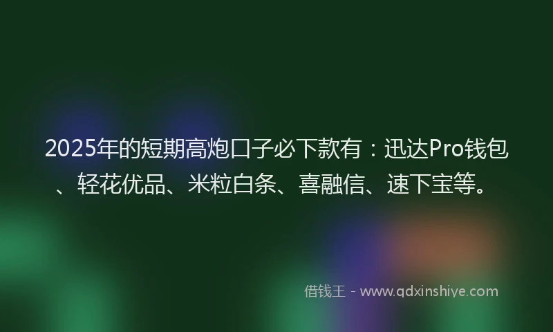2025年的短期高炮口子必下款有：迅达Pro钱包、轻花优品、米粒白条、喜融信、速下宝等。