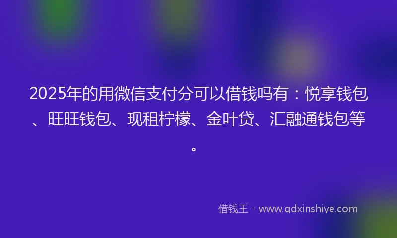 2025年的用微信支付分可以借钱吗有：悦享钱包、旺旺钱包、现租柠檬、金叶贷、汇融通钱包等。