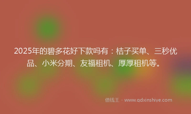 2025年的碧多花好下款吗有：桔子买单、三秒优品、小米分期、友福租机、厚厚租机等。