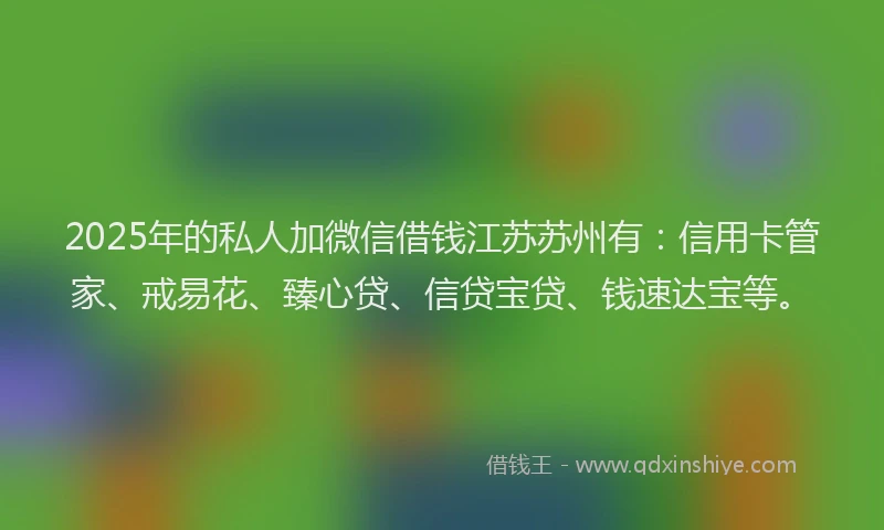 2025年的私人加微信借钱江苏苏州有：信用卡管家、戒易花、臻心贷、信贷宝贷、钱速达宝等。