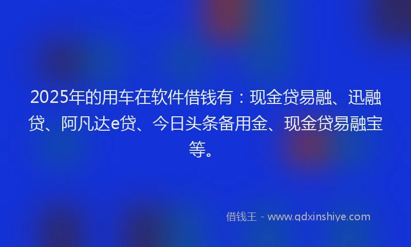 2025年的用车在软件借钱有：现金贷易融、迅融贷、阿凡达e贷、今日头条备用金、现金贷易融宝等。