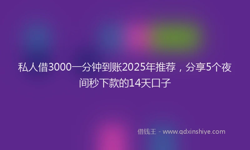 私人借3000一分钟到账2025年推荐，分享5个夜间秒下款的14天口子