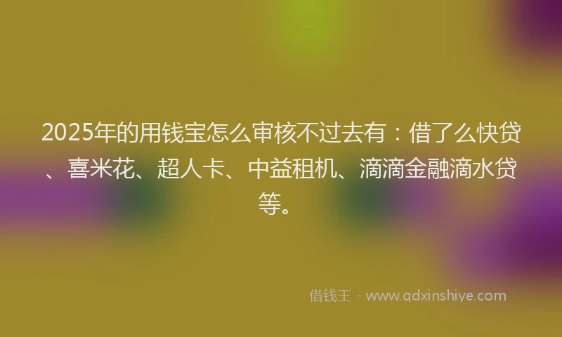2025年的用钱宝怎么审核不过去有：借了么快贷、喜米花、超人卡、中益租机、滴滴金融滴水贷等。