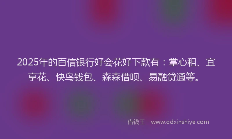 2025年的百信银行好会花好下款有：掌心租、宜享花、快鸟钱包、森森借呗、易融贷通等。