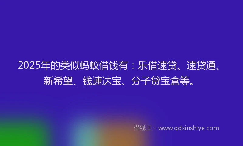 2025年的类似蚂蚁借钱有：乐借速贷、速贷通、新希望、钱速达宝、分子贷宝盒等。