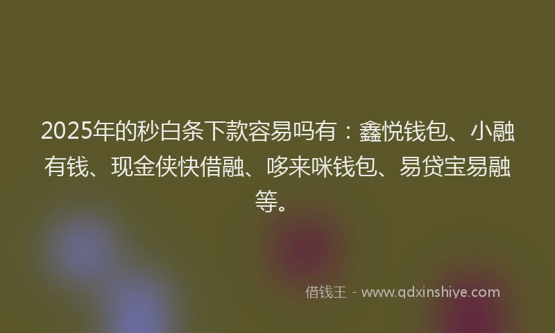 2025年的秒白条下款容易吗有：鑫悦钱包、小融有钱、现金侠快借融、哆来咪钱包、易贷宝易融等。