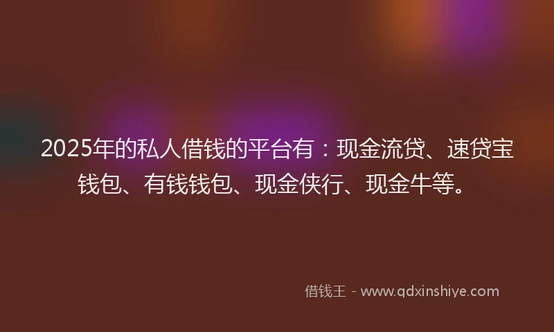 2025年的私人借钱的平台有：现金流贷、速贷宝钱包、有钱钱包、现金侠行、现金牛等。