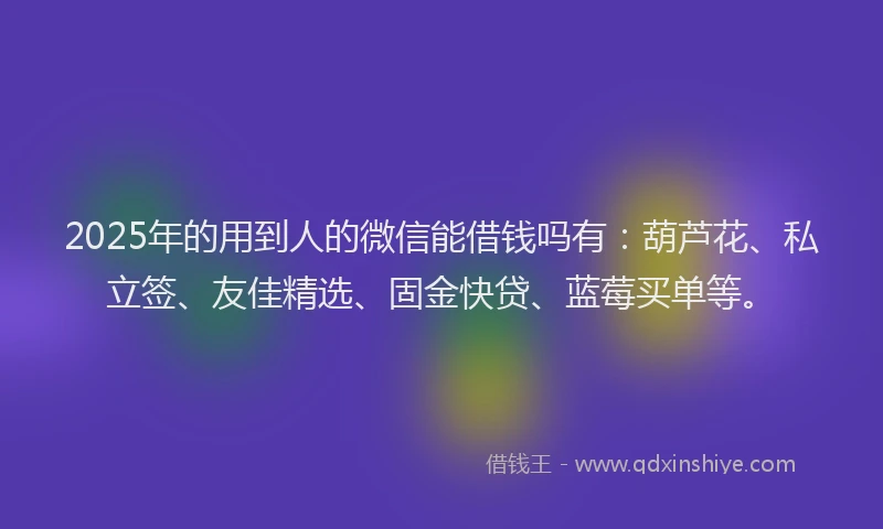 2025年的用到人的微信能借钱吗有：葫芦花、私立签、友佳精选、固金快贷、蓝莓买单等。