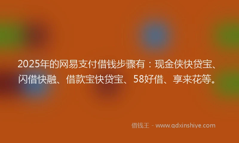 2025年的网易支付借钱步骤有：现金侠快贷宝、闪借快融、借款宝快贷宝、58好借、享来花等。