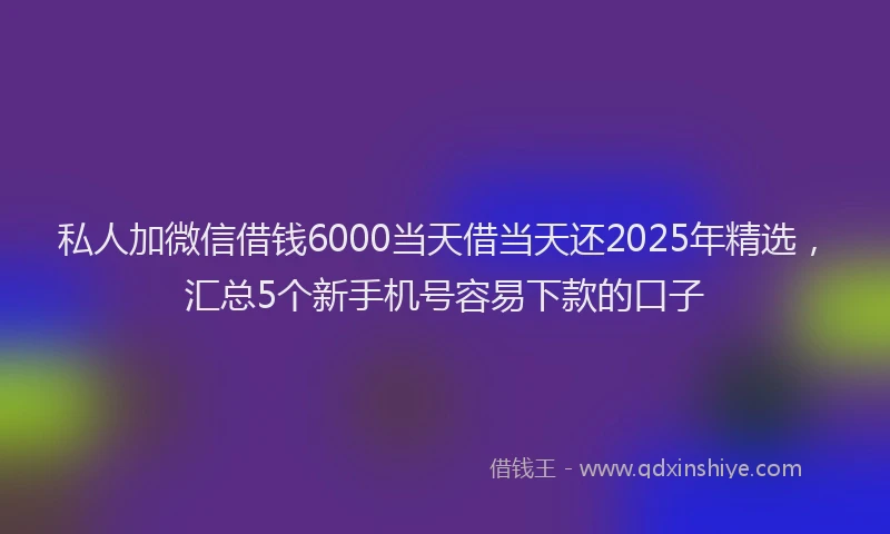 私人加微信借钱6000当天借当天还2025年精选，汇总5个新手机号容易下款的口子