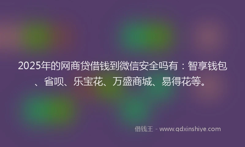 2025年的网商贷借钱到微信安全吗有：智享钱包、省呗、乐宝花、万盛商城、易得花等。