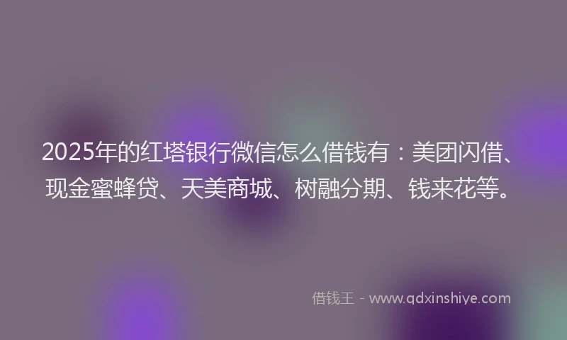 2025年的红塔银行微信怎么借钱有：美团闪借、现金蜜蜂贷、天美商城、树融分期、钱来花等。