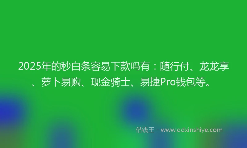 2025年的秒白条容易下款吗有：随行付、龙龙享、萝卜易购、现金骑士、易捷Pro钱包等。
