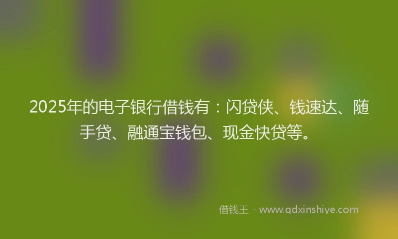 2025年的电子银行借钱有：闪贷侠、钱速达、随手贷、融通宝钱包、现金快贷等。
