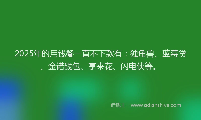 2025年的用钱餐一直不下款有：独角兽、蓝莓贷、金诺钱包、享来花、闪电侠等。