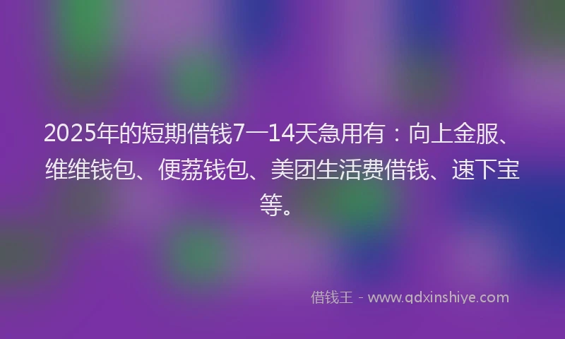 2025年的短期借钱7一14天急用有：向上金服、维维钱包、便荔钱包、美团生活费借钱、速下宝等。