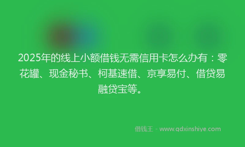 2025年的线上小额借钱无需信用卡怎么办有：零花罐、现金秘书、柯基速借、京享易付、借贷易融贷宝等。