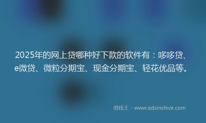 2025年的网上贷哪种好下款的软件有：哆哆贷、e微贷、微粒分期宝、现金分期宝、轻花优品等。