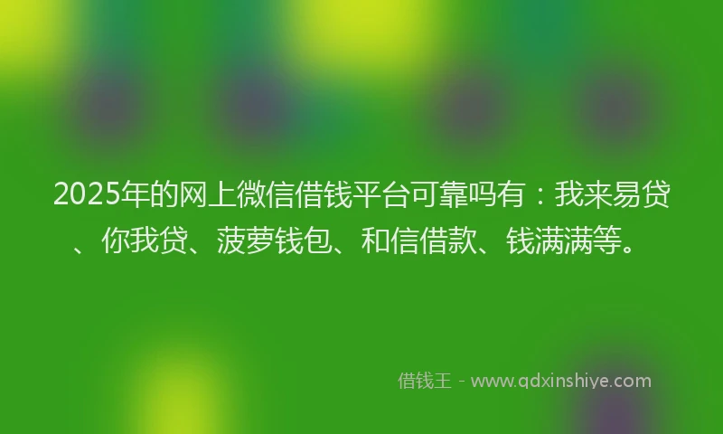 2025年的网上微信借钱平台可靠吗有：我来易贷、你我贷、菠萝钱包、和信借款、钱满满等。