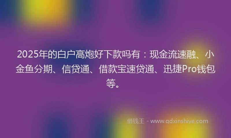 2025年的白户高炮好下款吗有：现金流速融、小金鱼分期、信贷通、借款宝速贷通、迅捷Pro钱包等。