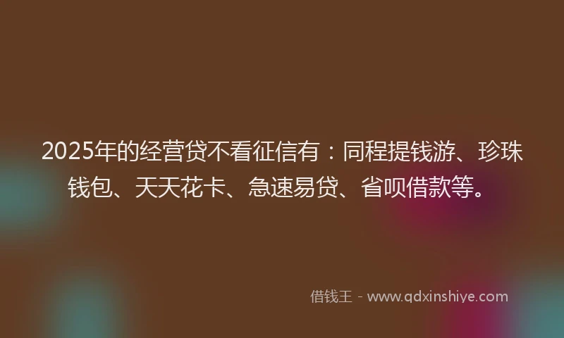 2025年的经营贷不看征信有：同程提钱游、珍珠钱包、天天花卡、急速易贷、省呗借款等。