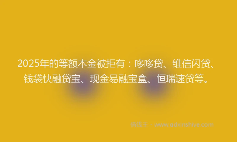 2025年的等额本金被拒有：哆哆贷、维信闪贷、钱袋快融贷宝、现金易融宝盒、恒瑞速贷等。