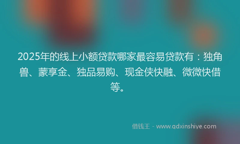 2025年的线上小额贷款哪家最容易贷款有：独角兽、蒙享金、独品易购、现金侠快融、微微快借等。
