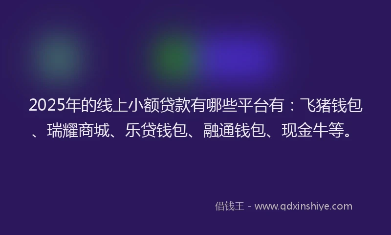 2025年的线上小额贷款有哪些平台有：飞猪钱包、瑞耀商城、乐贷钱包、融通钱包、现金牛等。