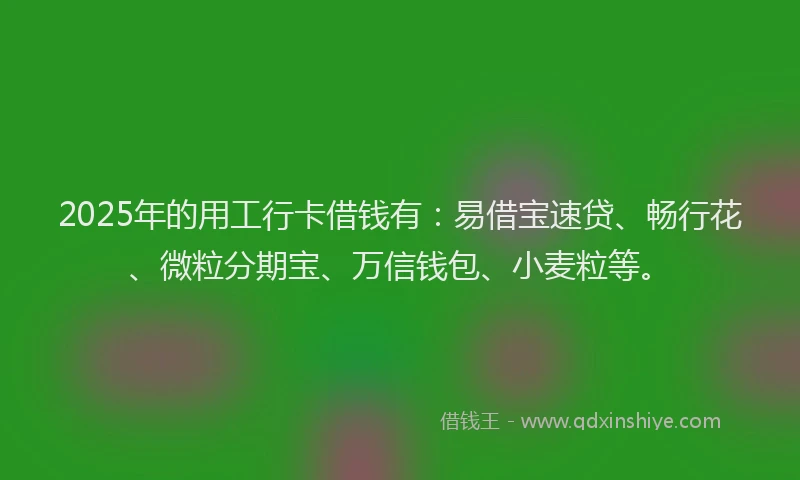 2025年的用工行卡借钱有：易借宝速贷、畅行花、微粒分期宝、万信钱包、小麦粒等。