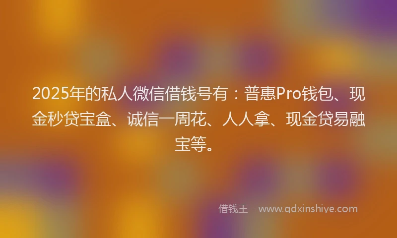 2025年的私人微信借钱号有：普惠Pro钱包、现金秒贷宝盒、诚信一周花、人人拿、现金贷易融宝等。