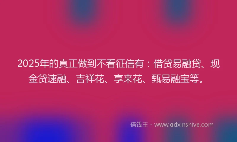 2025年的真正做到不看征信有：借贷易融贷、现金贷速融、吉祥花、享来花、甄易融宝等。