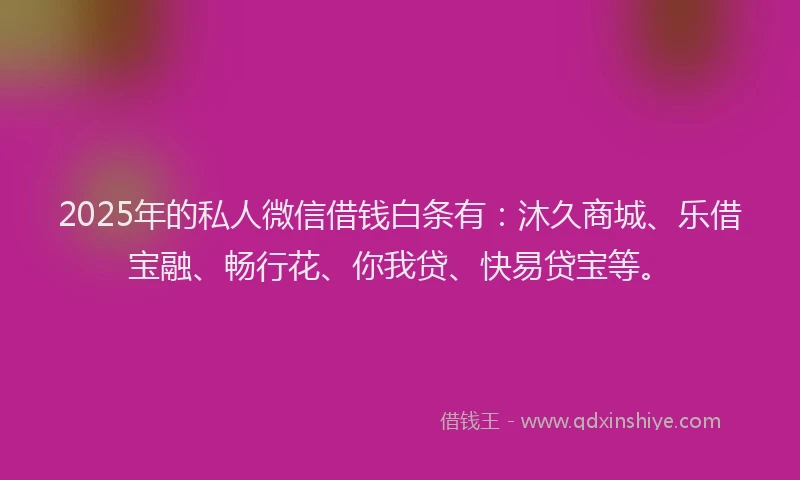 2025年的私人微信借钱白条有：沐久商城、乐借宝融、畅行花、你我贷、快易贷宝等。
