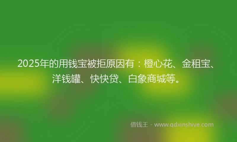 2025年的用钱宝被拒原因有：橙心花、金租宝、洋钱罐、快快贷、白象商城等。