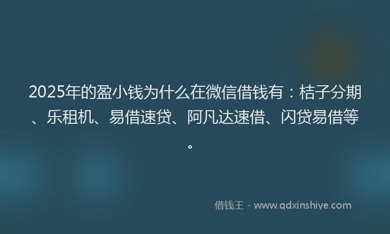 2025年的盈小钱为什么在微信借钱有：桔子分期、乐租机、易借速贷、阿凡达速借、闪贷易借等。