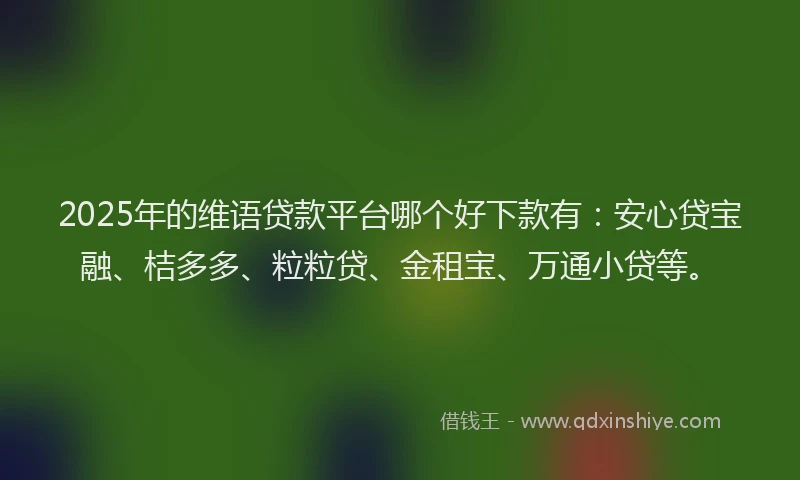 2025年的维语贷款平台哪个好下款有：安心贷宝融、桔多多、粒粒贷、金租宝、万通小贷等。