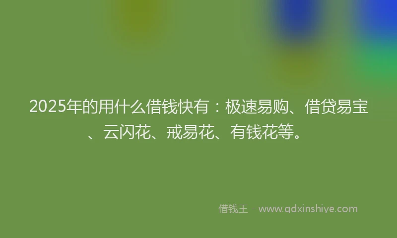 2025年的用什么借钱快有：极速易购、借贷易宝、云闪花、戒易花、有钱花等。