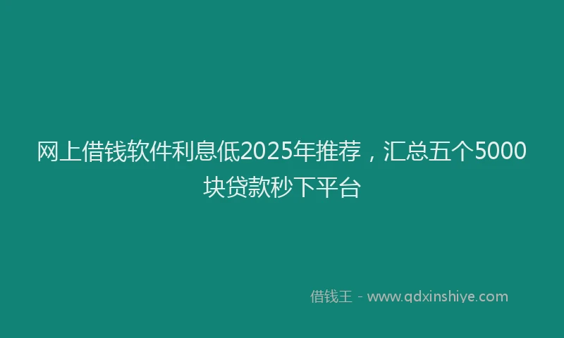 网上借钱软件利息低2025年推荐，汇总五个5000块贷款秒下平台