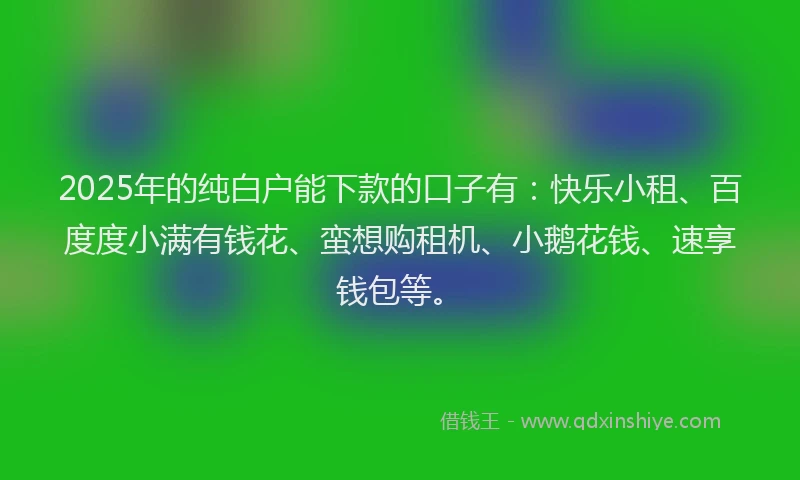 2025年的纯白户能下款的口子有：快乐小租、百度度小满有钱花、蛮想购租机、小鹅花钱、速享钱包等。
