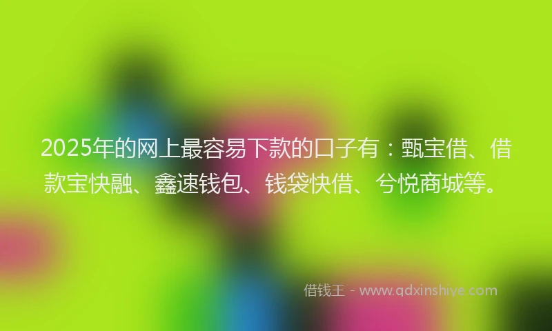 2025年的网上最容易下款的口子有：甄宝借、借款宝快融、鑫速钱包、钱袋快借、兮悦商城等。