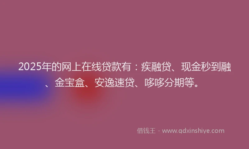2025年的网上在线贷款有：疾融贷、现金秒到融、金宝盒、安逸速贷、哆哆分期等。